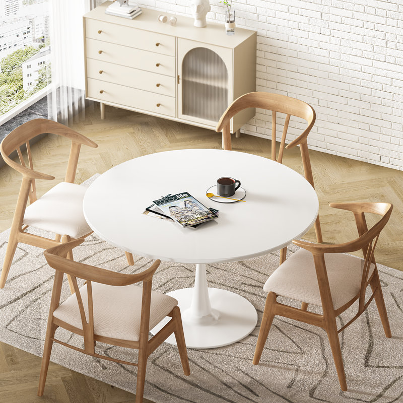Indars Round Metal Base Dining Table, White, 42.1" W x 42.1" L