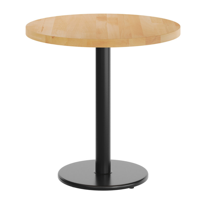 30" Round Solid Wood Commercial Tabletop with 18" Dining Height Base, Natural Wood, 29.5"H x 30"L x 30"W, Black