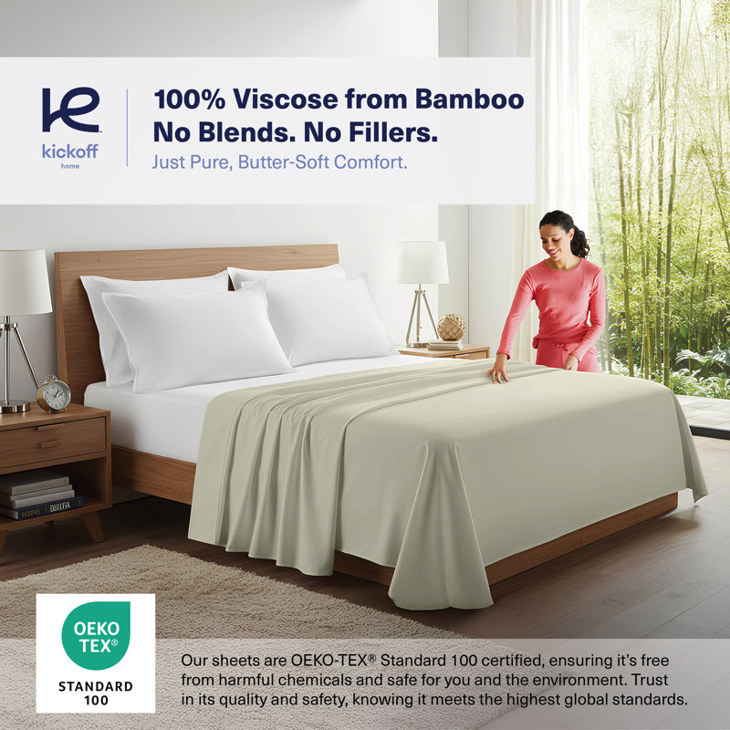 100% Organic Viscose From Bamboo Flat Sheet Only, 300 Thread Count, Extra Wide, Cooling & Breathable, Double Stitching, Bedding Sheet - Gift-Ready Packaging (Soft Sage)