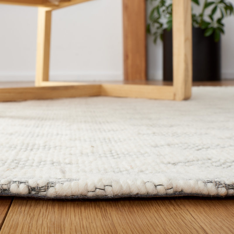 Tapis ivoire / gris en laine tissé à la main Addai, Rectangle 5 pi x 8 pi