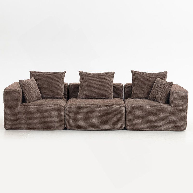 Oversized Modular Deep-Seat Sofa, 3-Piece All-Foam Sectional Couch In Soft Textured Fabric, Tool-Free Assembly, Apartment-Friendly Low Profile, 111" × 37" × 23.6"