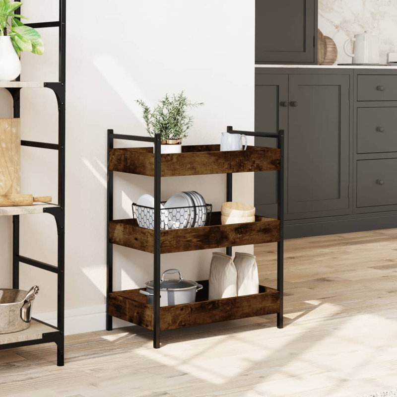 Watsonville Metal Bar Cart, Smoked Oak
