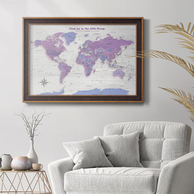 «Pastel Purple World Map», reproduction d'art sur toile encadrée