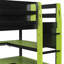 Structure de lit mezzanine simple en bois vert sauge, lit de salle de jeux avec bureau intégré, tablettes à plusieurs rangements et éclairage RVB