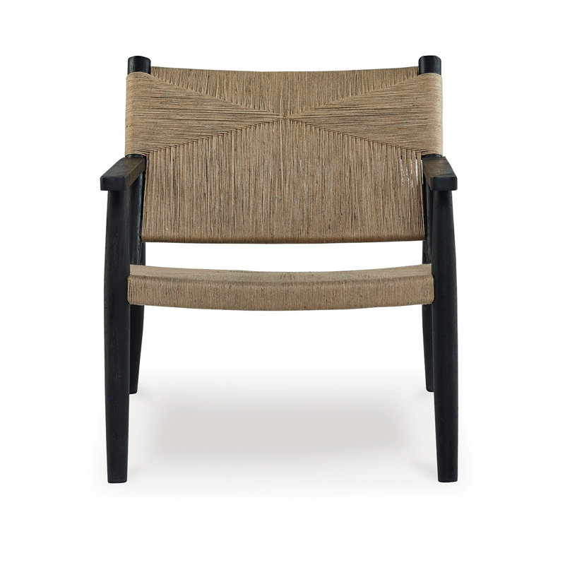 Black and Natural Jute Upholstered Accent Chair with Solid Wood Frame