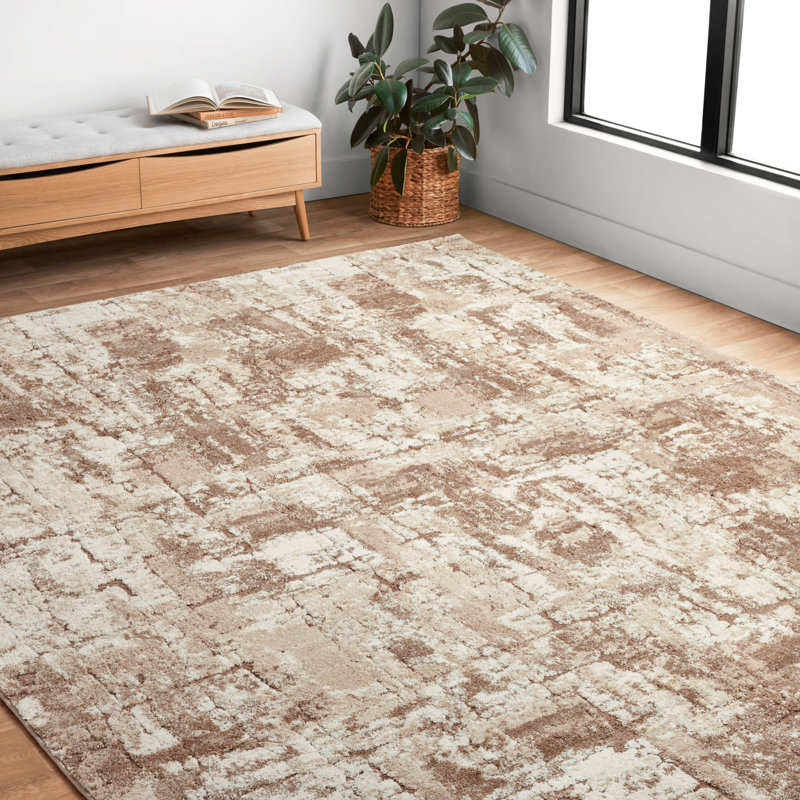 Tapis beige tissé à la machine Ballymena, Rectangle 5 pi 3 po x 7 pi 8 po