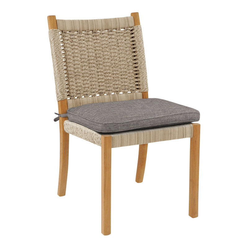 Hudson Teak Patio Dining Chair with Cushion (Set of 2), Ash, Hudson Natural Cord