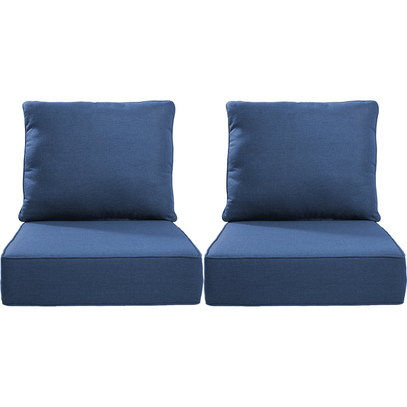 Ensemble de coussin de siège et de dossier en polyester résistant aux intempéries Deb, Bleu, 2, L 24 po x P 24 po 