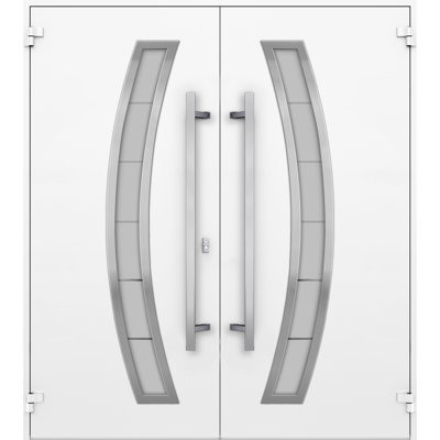 Porte d'entrée extérieure avant prémontée en métal, double porte Deux 6500, émail blanc, verre dépoli, style moderne peint, ouverture intérieure gauche, 72 x 80