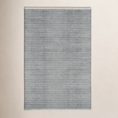 Herringbone Swedish Blue Hand-Woven Cotton Rug