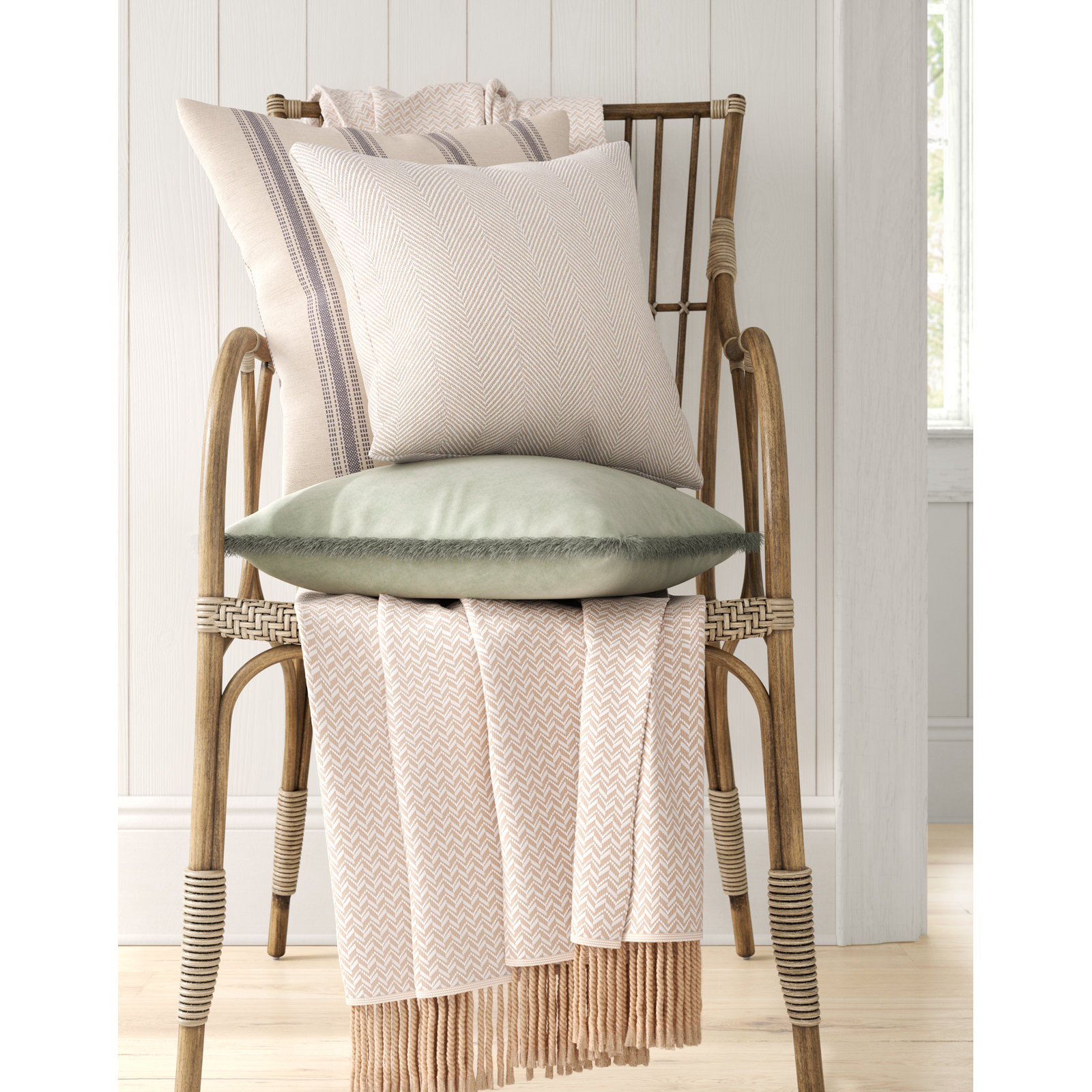 Steph Fringed Cotton Throw Pillow, 18" x 18", Denim, Pillow Cover Only - No Insert