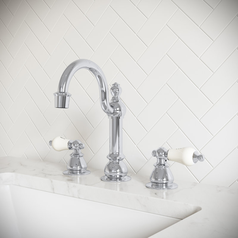 2-handle Bathroom Faucet with Drain Assembly, Chrome, Porcelain Lever (Labeled)