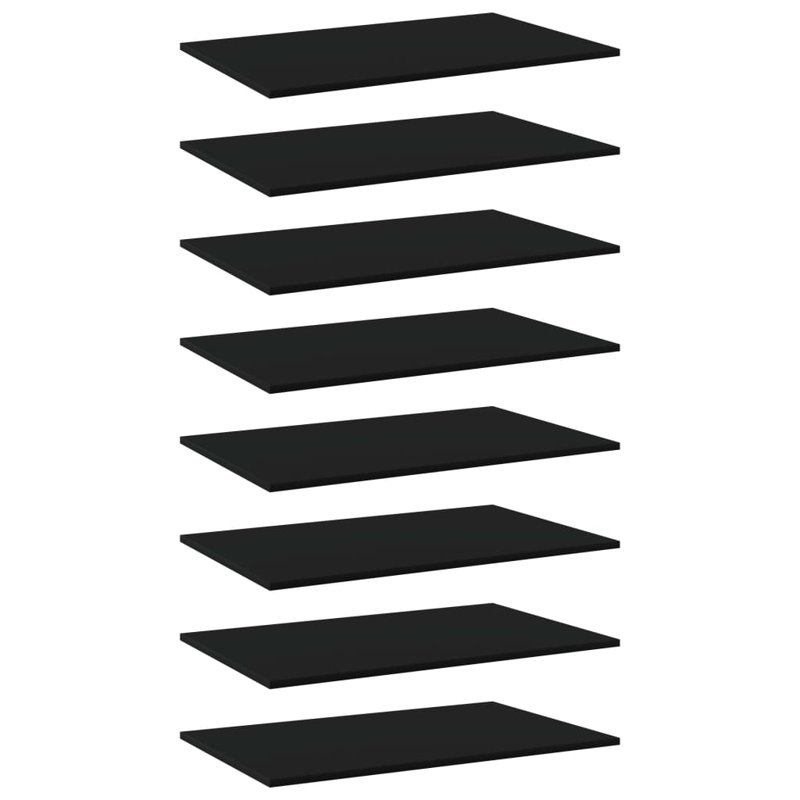 Bookshelf Boards 8 pcs Engineered Wood, (8 Shelves) 0.6" H x 31.5" W x 19.7" D, Black