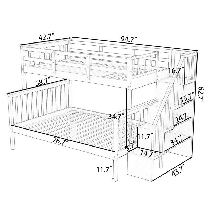 Lit superposé simple en bois avec tablettes Crissa Kids, Blanc