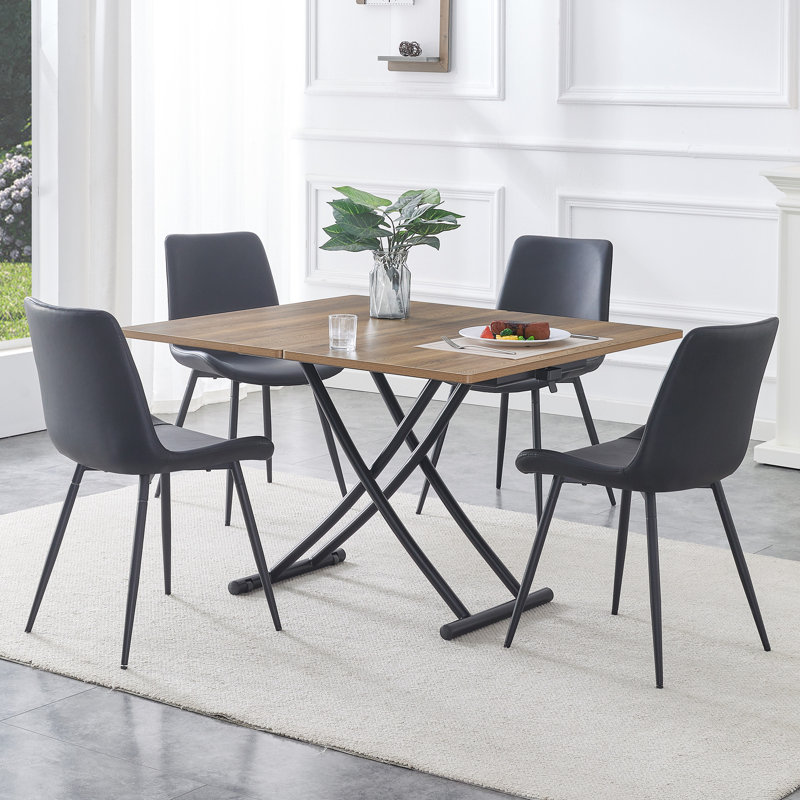 5-piece Transitional Style Rectangular Dining Table Set, Expandable Folding Kitchen Table, Natural Wood/Black, Black