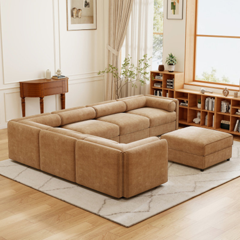 Canapé modulaire moderne 6 pièces avec rangement en chenille de chameau doux de style contemporain Cylindrica pour le salon