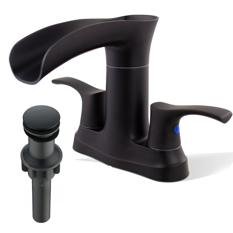 Centerset 2-Handle Waterful Bathroom Sink Faucet with Drain Assembly, Matte Black