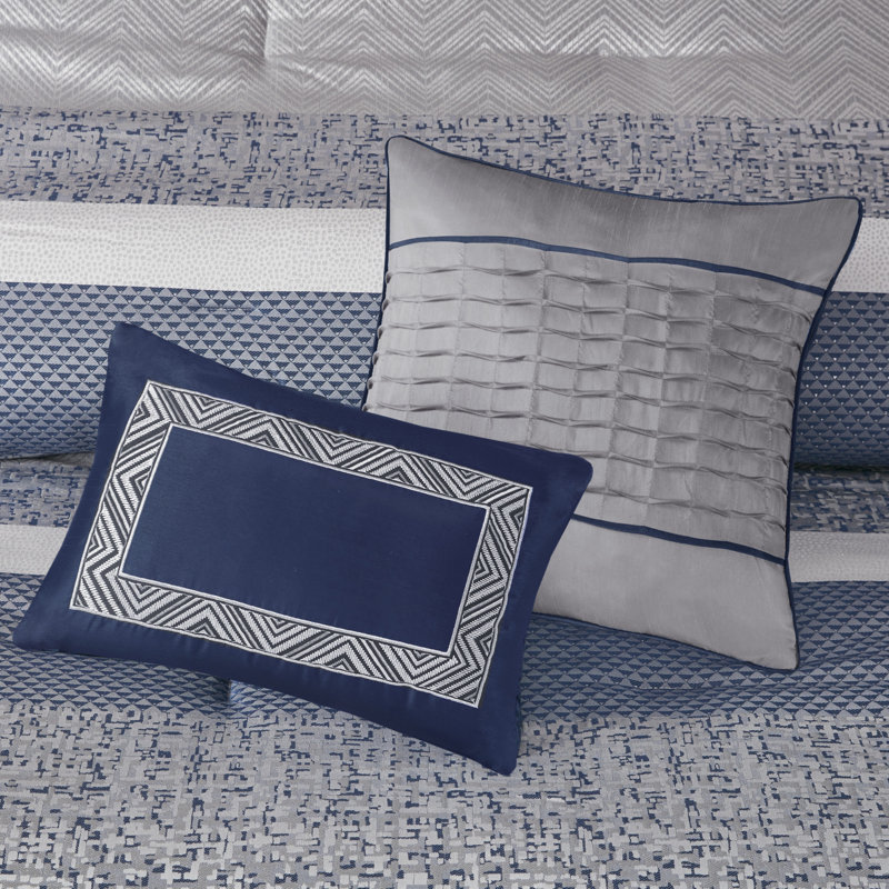 Rhapsody 7 Piece Jacquard Comforter Set, Queen Comforter + 6 Additional Pieces, Navy