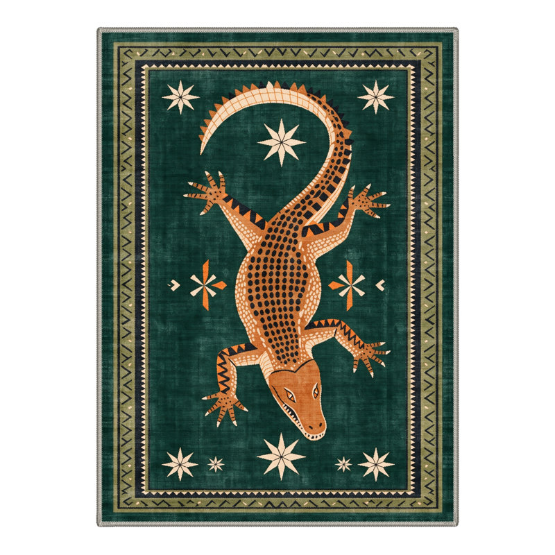 Tapis bleu sarcelle / orange lavable à la machine avec envers antidérapant, Rectangulaire 8 pi x 10 pi