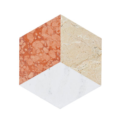 White Gold Red Natural Hexagon Water - Jet Marble Tiles, Polished For Floor And Wall In Luxury Style, One Box With 12 Pieces, Reflect Beautifully ,