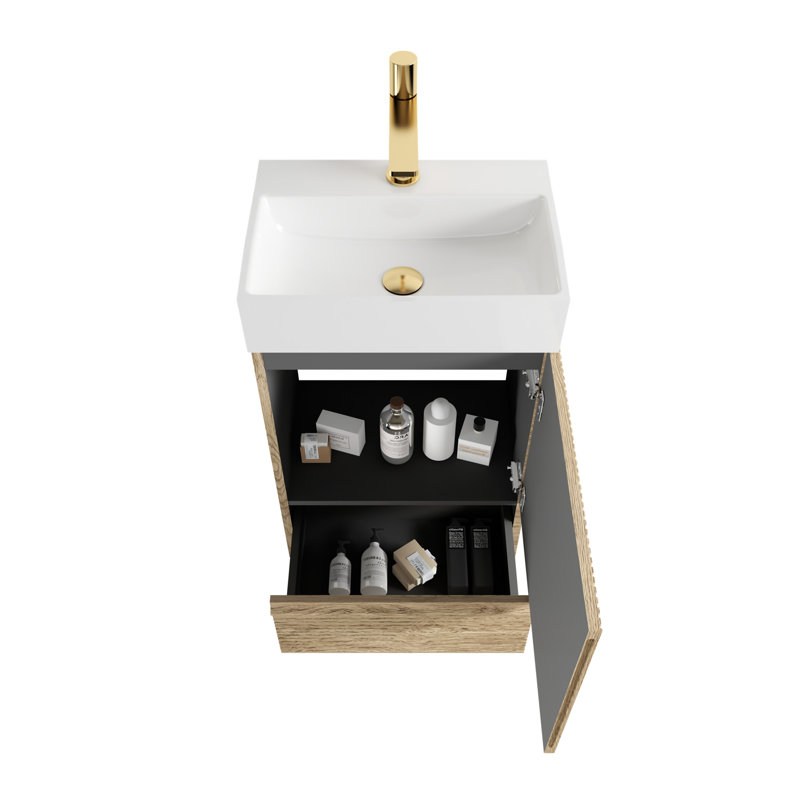 Gada 20" Striped Light Oak Bathroom Vanity With White Ceramic Sink, Freestanding Bathroom Cabinet For Modern Bathroom, One-Piece White Ceramic Basin Without Drain And Faucet,