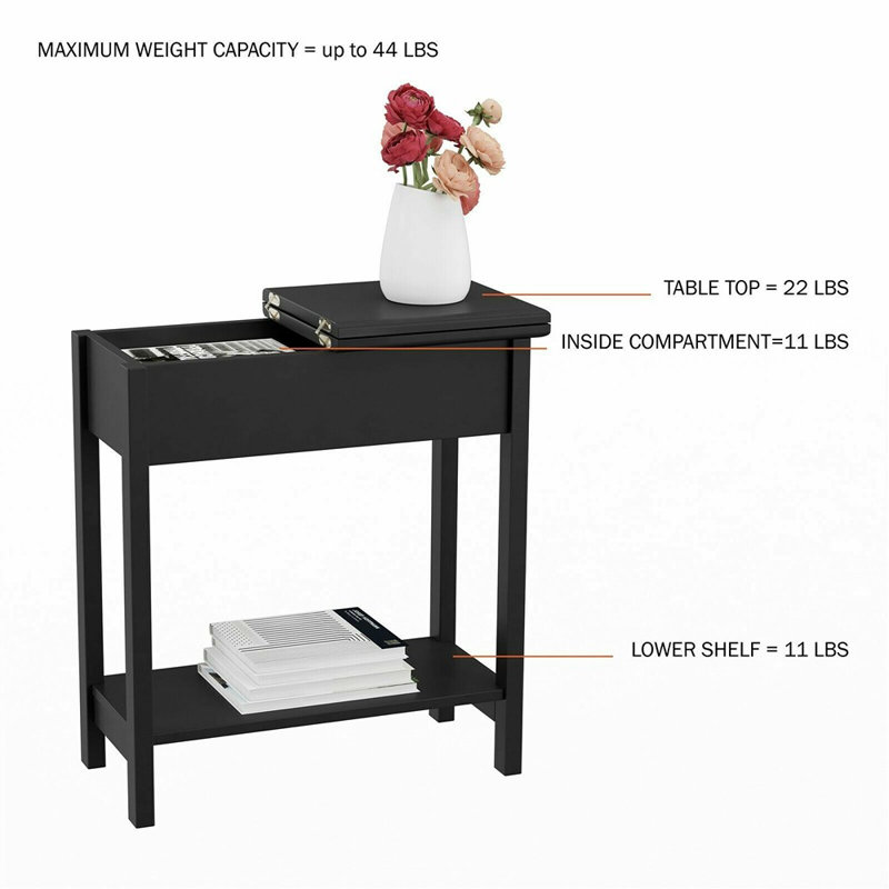 Shumate Narrow End Table - Slim Console with Storage Compartment and Lower Shelf for Living Room, Hallway, Entryway and Small Spaces