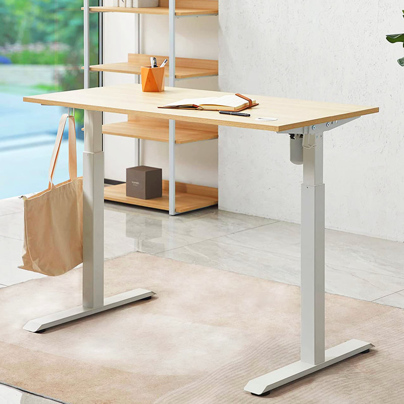 Jeetram Adjustable Metal Base Standing Desk, Natural/White