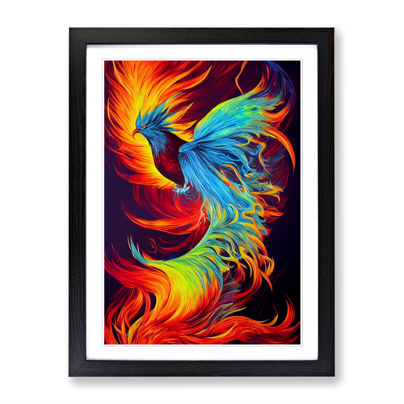 Phoenix Bird Vol.2 - Single Picture Frame Print, 64cm H x 46cm W x 2cm D, Walnut