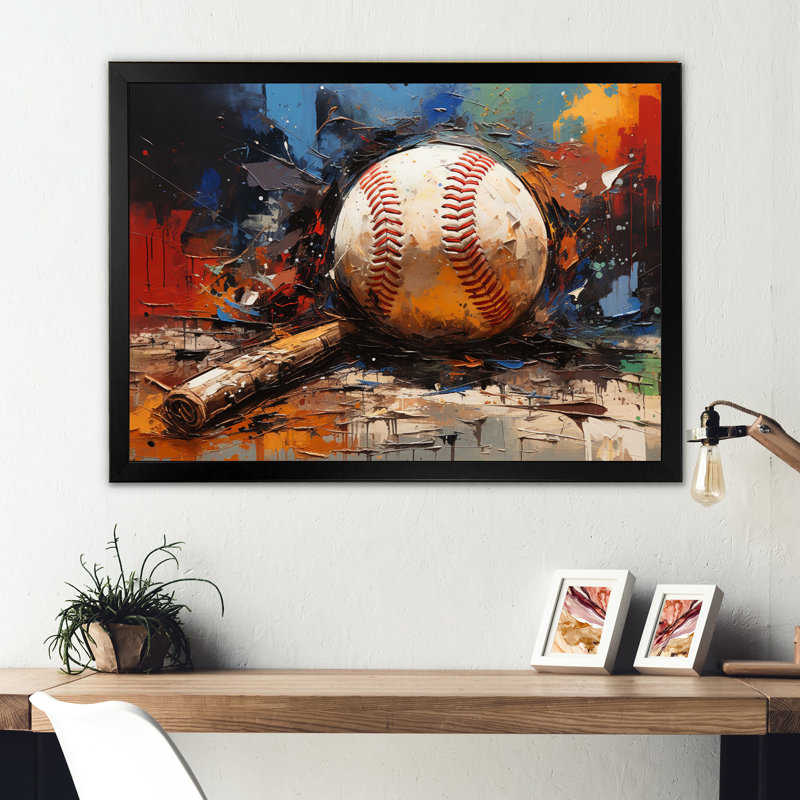 Baseball Collage II - décoration murale baseball sport, Noir, H 16 po x l 32 po, Reproduction avec cadre flottant