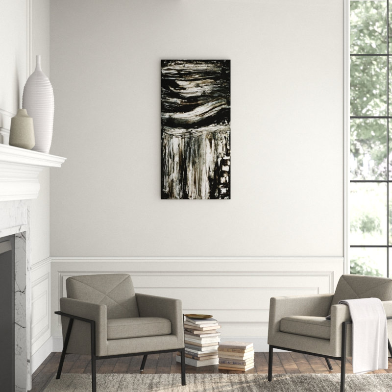 Black Waves Painting, Marble Glaze, 48" H x 24" W