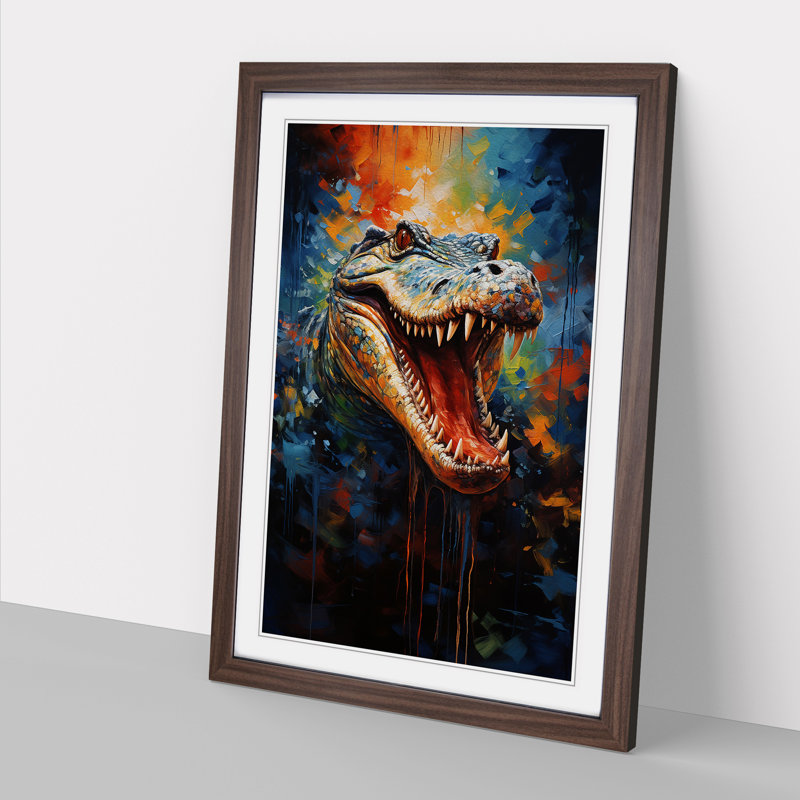 XYZ-FRM-V1223-1782 Alligator Modern - Single Picture Frame Print on Wood, 34cm H x 25cm W x 2cm D, Walnut