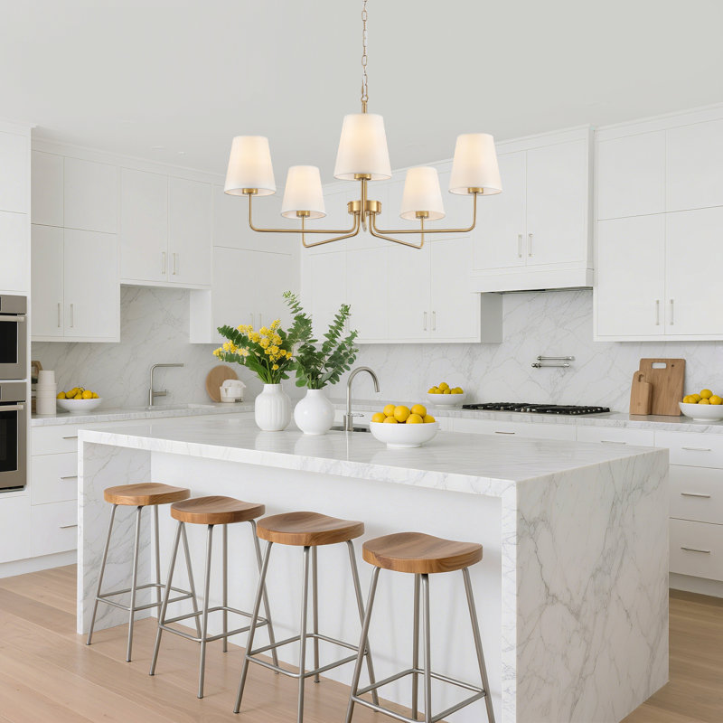 5 - Light  Classic / Traditional Chandelier With  Fabric Shade, Gold
