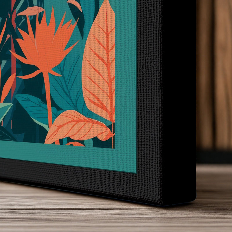 Tropical Garden Pattern Botanical - Wrapped Canvas, 18x12 - 45.7 x 30.5 cm, Black Border