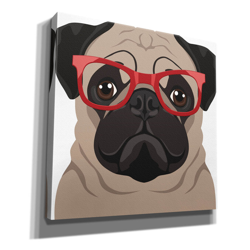 «Pug Porter Hipster Glasses 2» par Furbaby Affiliates, art mural sur toile, H 12 po x l 12 po x P 0,75 po