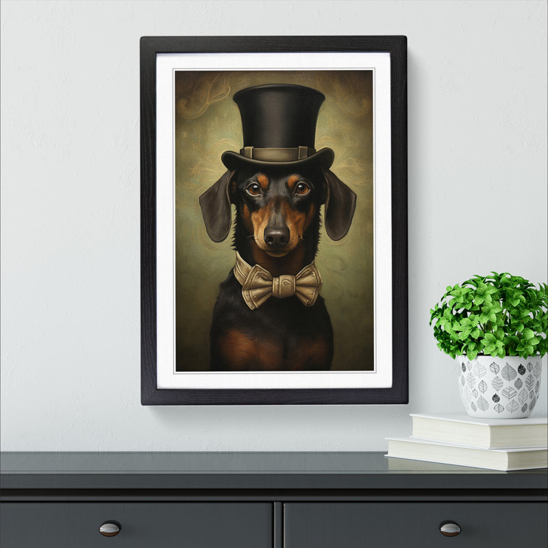 Dachshund Realism - Single Picture Frame Print on Wood, 64cm H x 46cm W x 2cm D, Black