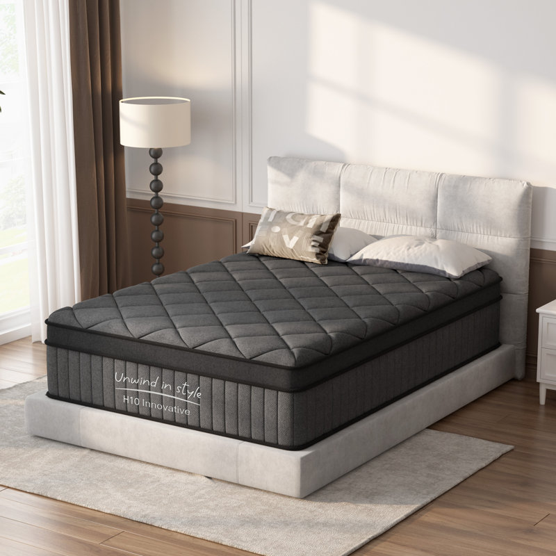Matelas pleine grandeur 8 pouces, matelas avec mousse viscoélastique imprégnée de gel et ressorts ensachés, plateau supérieur mi-ferme, noir