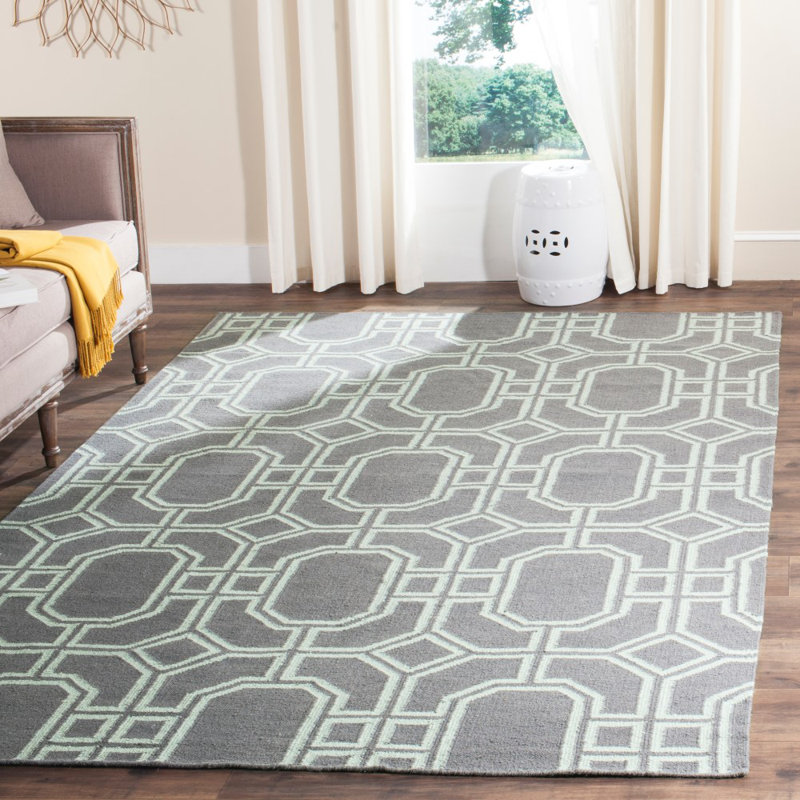 Rodgers Hand Woven Flat Weave Wool Geometric Rug, Rectangle 4' x 6'