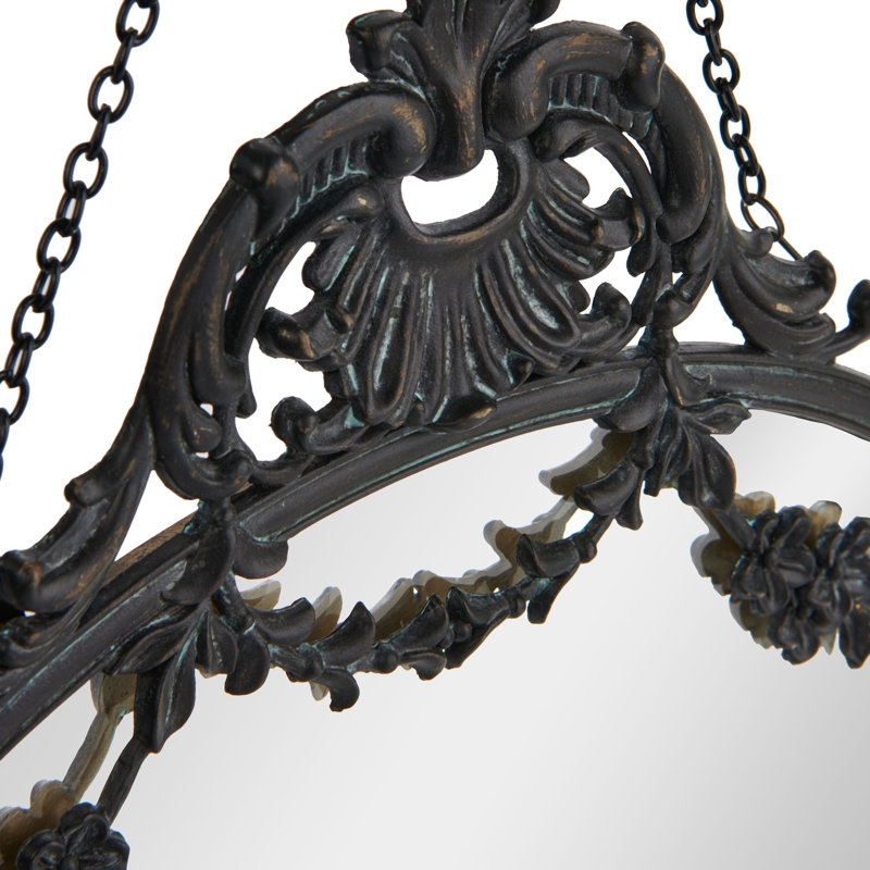 Pabst Pewter Framed Wall Mirror with Decorative Chain and Antique Finish, Black