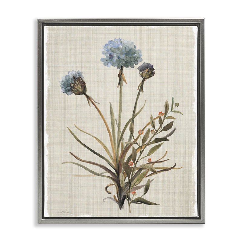 Cadre flottant avec bourgeons d'hortensia naturel, design par Carol Robinson, H 31 po x l 25 po, Cadre flottant gris lustré