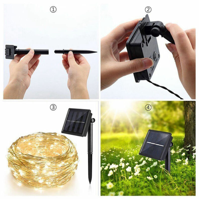 Mini guirlande lumineuse à DEL 393,7 po à énergie solaire pour grand angle