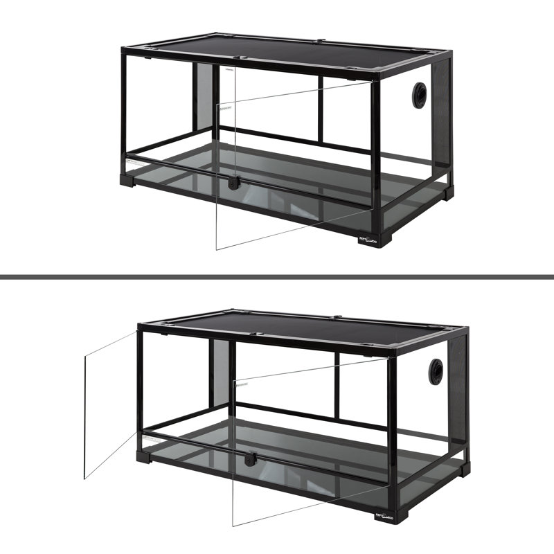 Black Glass Terrarium with Double Hinge Door and Screen Ventilation, 36" x 18" x 18"