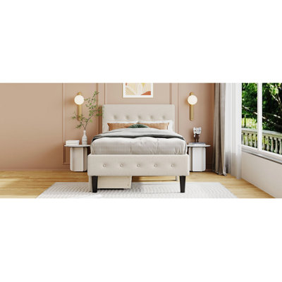 Lit moderne tapissier avec 2 tiroirs