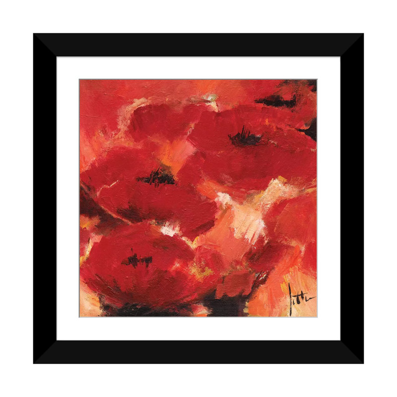 «Abstract Flowers II», impression sur toile, H 16 po x l 16 po x P 1 po, Papier d'art encadré noir, Blanc