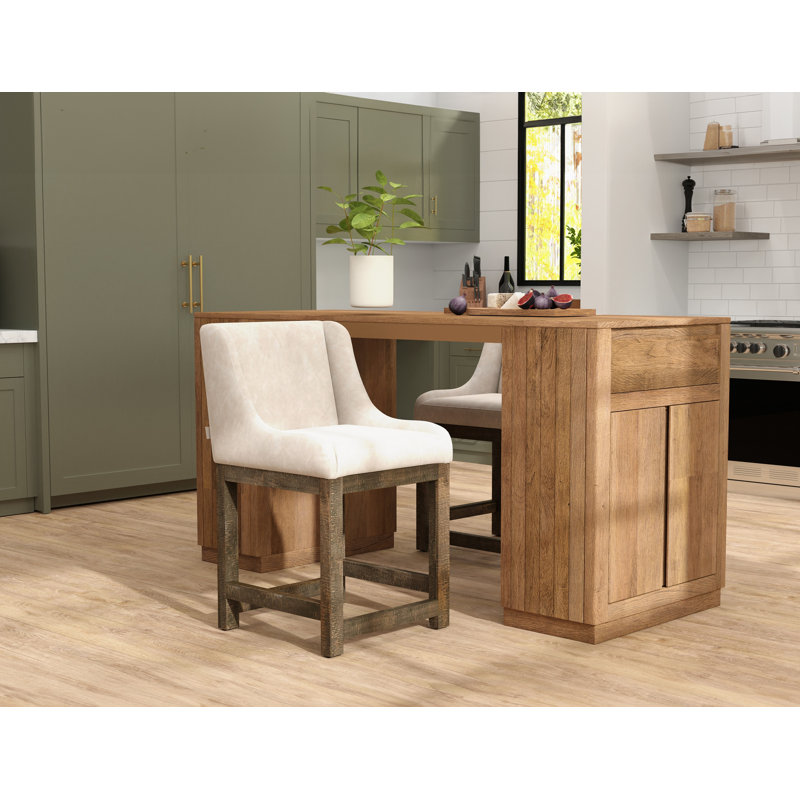 Structure et base en bois, tabouret de bar rembourré, Neige, Tabouret de comptoir (siège d'une hauteur de 24 p