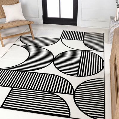 Tapis rayé noir / blanc Nordby