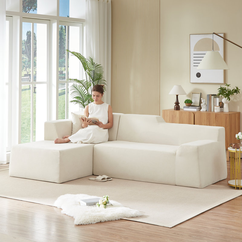 Canapé moderne en L en velours côtelé minimaliste, Beige
