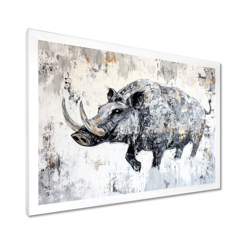 Tusks and Pride Warthog II - Animal Wall Art Living Room, H 34 po x l 44 po, Blanc