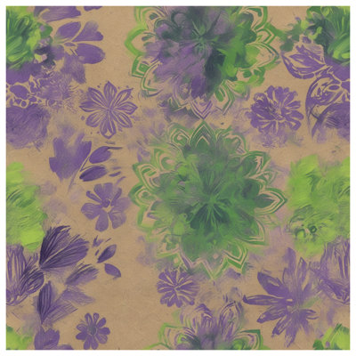 Tapisserie murale mandala floral mauve et vert