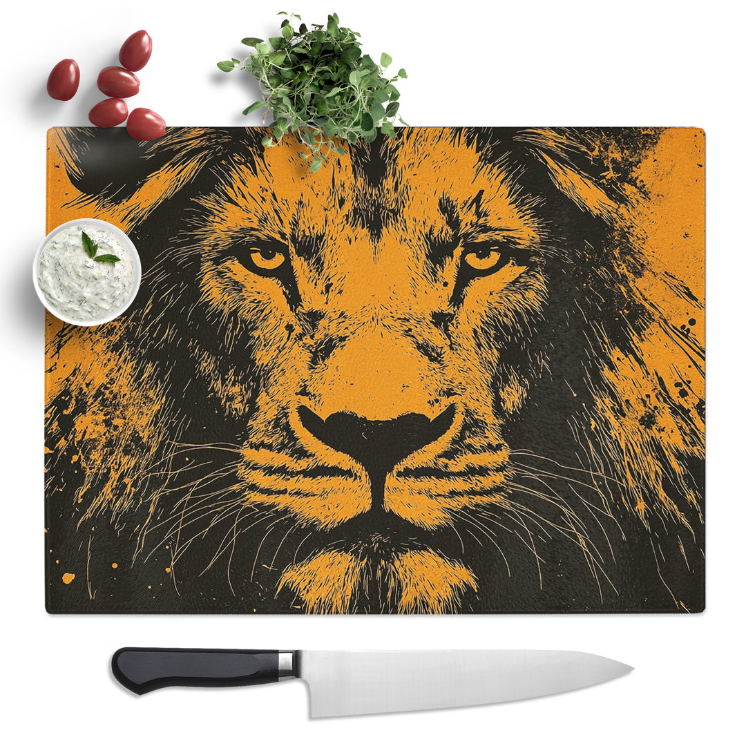 Lion Composition  Glass Chopping Board