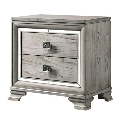 Gray Solid Wood Bedroom Nightstand With 2 Storage Drawers And Mirrored Touch 2 In Accents - Furniture